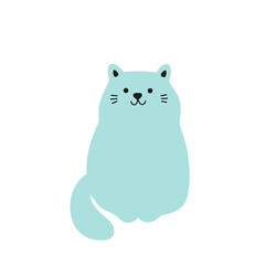 Funny blue cat sitting. Adorable sweet kitty pet. Flat vector illustration isolated on white background.