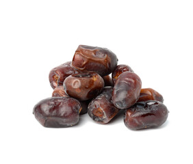 A pile of dried dates on a white background, grade Mazafati