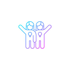 Female friendship gradient linear vector icon. Sisterhood. Girl power. Like-minded women. Supporting each other. Thin line color symbol. Modern style pictogram. Vector isolated outline drawing