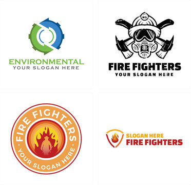 Firefighter recycling volunteers logo design