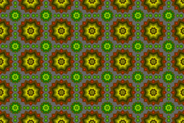 Vibrant hot color seamless pointed flower pattern for printing ethnic tribal fabrics, gray background, bright hot color wallpaper.