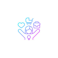 Work-life balance for female employee gradient linear vector icon. Full-time working mom. Double standard. Thin line color symbol. Modern style pictogram. Vector isolated outline drawing