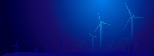 Vector silhouette. Wind generator, power plant. Blue tech background for header