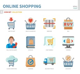 online shopping and e-commerce icon set,color flat style,vector and illustration