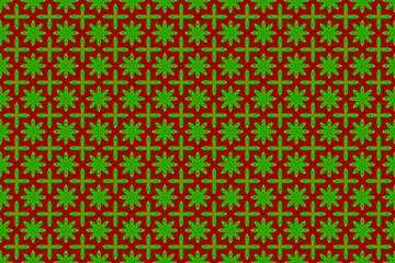 Seamless green floral pattern on red background for retro fabric and Thai print products.