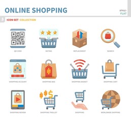 online shopping and e-commerce icon set,color flat style,vector and illustration
