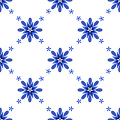 Azulejos portuguese traditional ornamental tile, blue and white seamless pattern