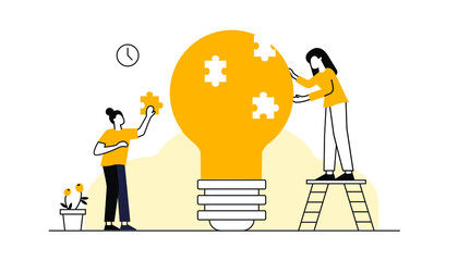 Business concept. Team metaphor. people connecting puzzle elements. Vector illustration flat design style. Symbol of teamwork, cooperation, partnership.
