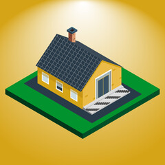 Small yellow private isometric house with chimney