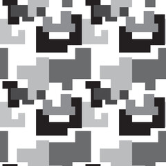Trendy seamless pattern with graphic abstract geometric shapes. Avant-garde puzzle style. Geometric wallpaper for children books, cover design.