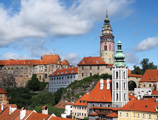 Obraz premium View of Èeský Krumlov (Czech Krumlov, a historic town located in southern Bohemia on theVltava river, a famous UNESCO monument, Czech Republic