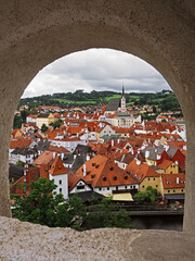View of Èeský Krumlov (Czech Krumlov, a historic town located in southern Bohemia on theVltava river, a famous UNESCO monument, Czech Republic