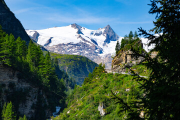 High alpine peaks with glacier. Gschloss Valley under Venediger Group, Hohe Tauern National Park, Austria