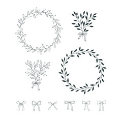 Hand drawn Vector floral elements. Hand drawn bouquets, branches and bows. - 455690201