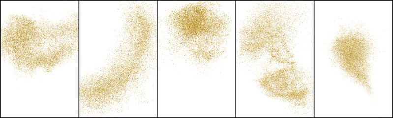 Set of Gold Glitter Texture Isolated On White. Amber Color Sequins. Stardust Background. Golden Explosion Of Confetti. Vector Illustration, Eps 10.