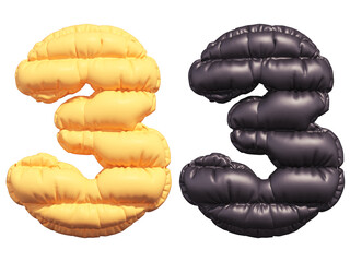 Puffer font. Yellow and Black. Number 3.