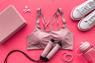 Layout fitness sport set with sport shoes clothing and equipment