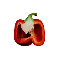 red bell pepper cutaway isolate on a white background. half paprika pepper