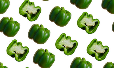 green peppers seamless pattern on a white background. whole pepper and cut pattern