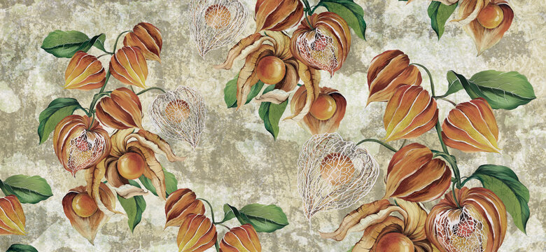 light background with painted kernels on a textured background photo wallpaper in the room