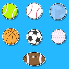 Sports Ball set sticker isolated object, vector illustration.