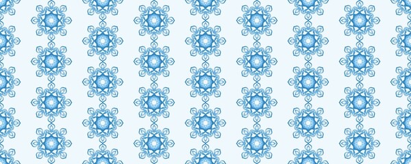 blue snowflakes on a light background. horizontal seamless floral pattern. monochrome decorative ornament. print, template. the header of the site.