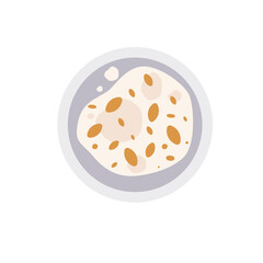 Plate with oatmeal porridge, top view. Vector illustration, isolated image on a white background. For menu design, printed products.