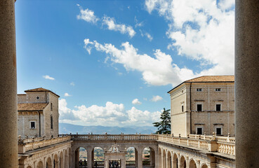 Montecassino -Italy -August 29 ,2021 Bramante cloister - obrazy, fototapety, plakaty
