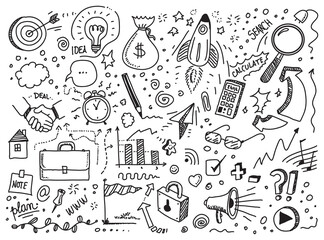 Business doodles hand drawn vector set