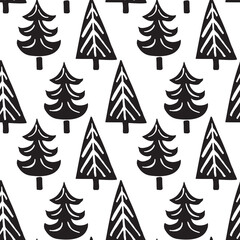 Fototapeta premium Trendy seamless pattern with Christmas trees. Perfect for holiday packing, print, postcard, invitation.