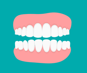 Teeth with dental in flat design. Flat Vector Concept. Dental Clinic, Stomatology Orthodontic Illness, Problem Illustration. Tooth Sickness Treatment, Oral Hygiene