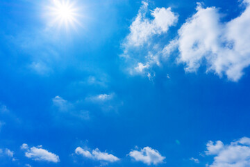 Naklejka na ściany i meble 太陽の日差しと爽やかな青空と雲の背景素材_e_16