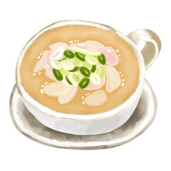 水彩イラスト　鶏白湯スープ(パイタン)
