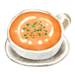 水彩イラスト　トマトスープ(トマトポタージュ)
