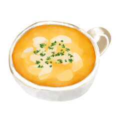 水彩イラスト　オニオンスープ(コンソメスープ)
