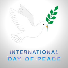 Fototapeta na wymiar Peace dove with olive branch for International Peace Day poster