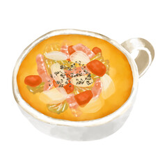 水彩イラスト　野菜スープ(コンソメスープ)
