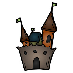 hand drawn halloween castle illustration in doodle style