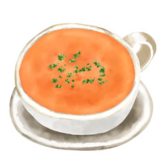 水彩イラスト　トマトスープ(トマトポタージュ)
