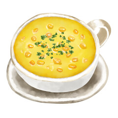 水彩イラスト　粒入りコーンスープ(コーンポタージュ)
