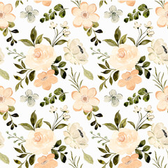 seamless pattern of white peach floral with watercolor