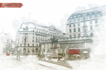 Fototapeta premium city life of London in marker sketch style