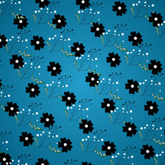 Seamless Pattern Design Elegant Flowers Blue and Light