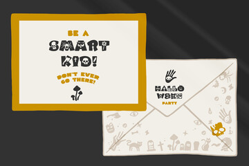Pre-made card and envelope for your Halloween party design.