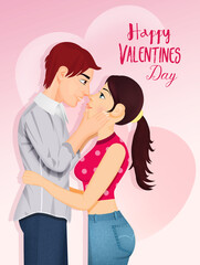 illustration of boy and girl kissing for Valentines day