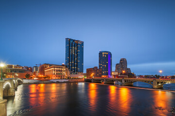 Grand Rapids, Michigan, USA downtown skyline on the Grand River