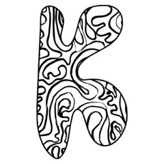 Zentangle stylized alphabet - letter K. vector illustration Black white hand drawn doodle, ethnic pattern