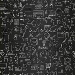 Free hand drawing of school objects seamless pattern on black background Back to school Simple flat vector illustration