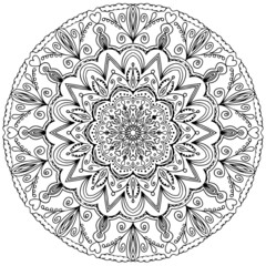 Decorative mandala with floral elements on white background. Seamless abstract pattern. for coloring book