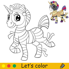 Cute unicorn in mummy suit coloring book Halloween